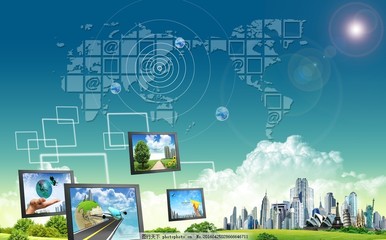 通信技术导航PSD素材 通讯技术发展的视觉桥梁